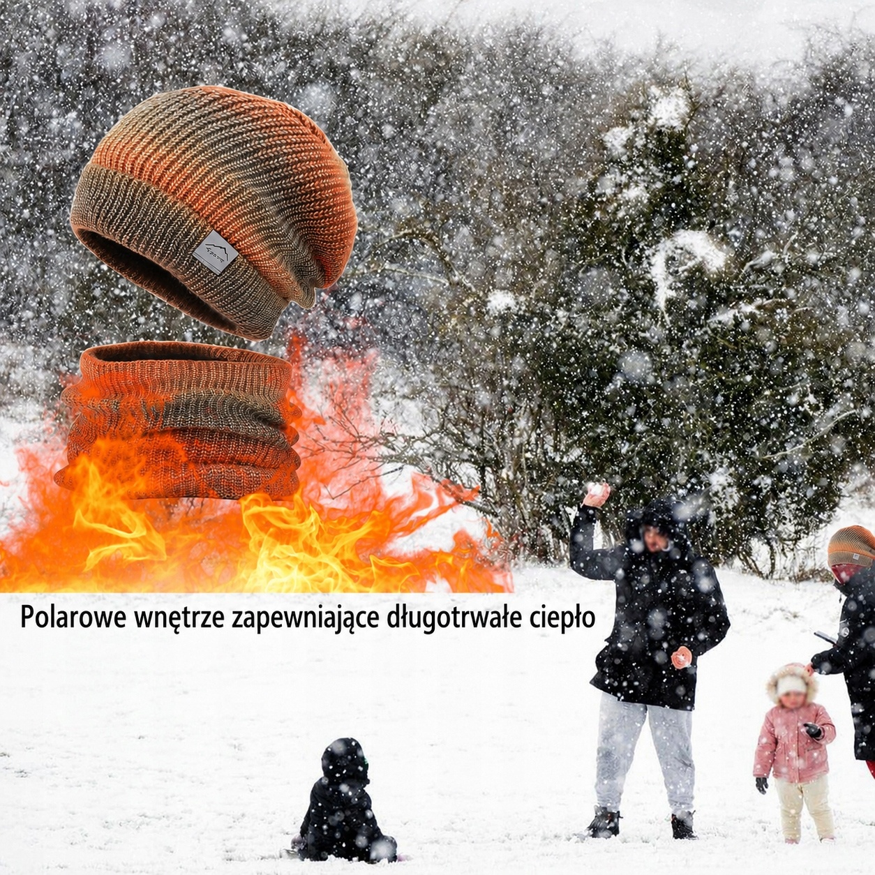 WANYIG Czapka zimowa dzianinowa z szalikiem (gradient pomarańczowy) — zdjęcie 5
